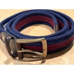Brooks Brothers Men’s Fabric Belt Navy Red Stripe Sz Large Preppy Golf Coastal